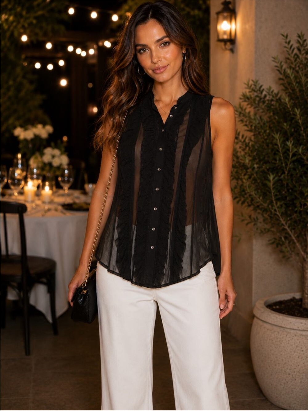 🌼 Free People Sheer Black Sleeveless Button Down Women's Top small
